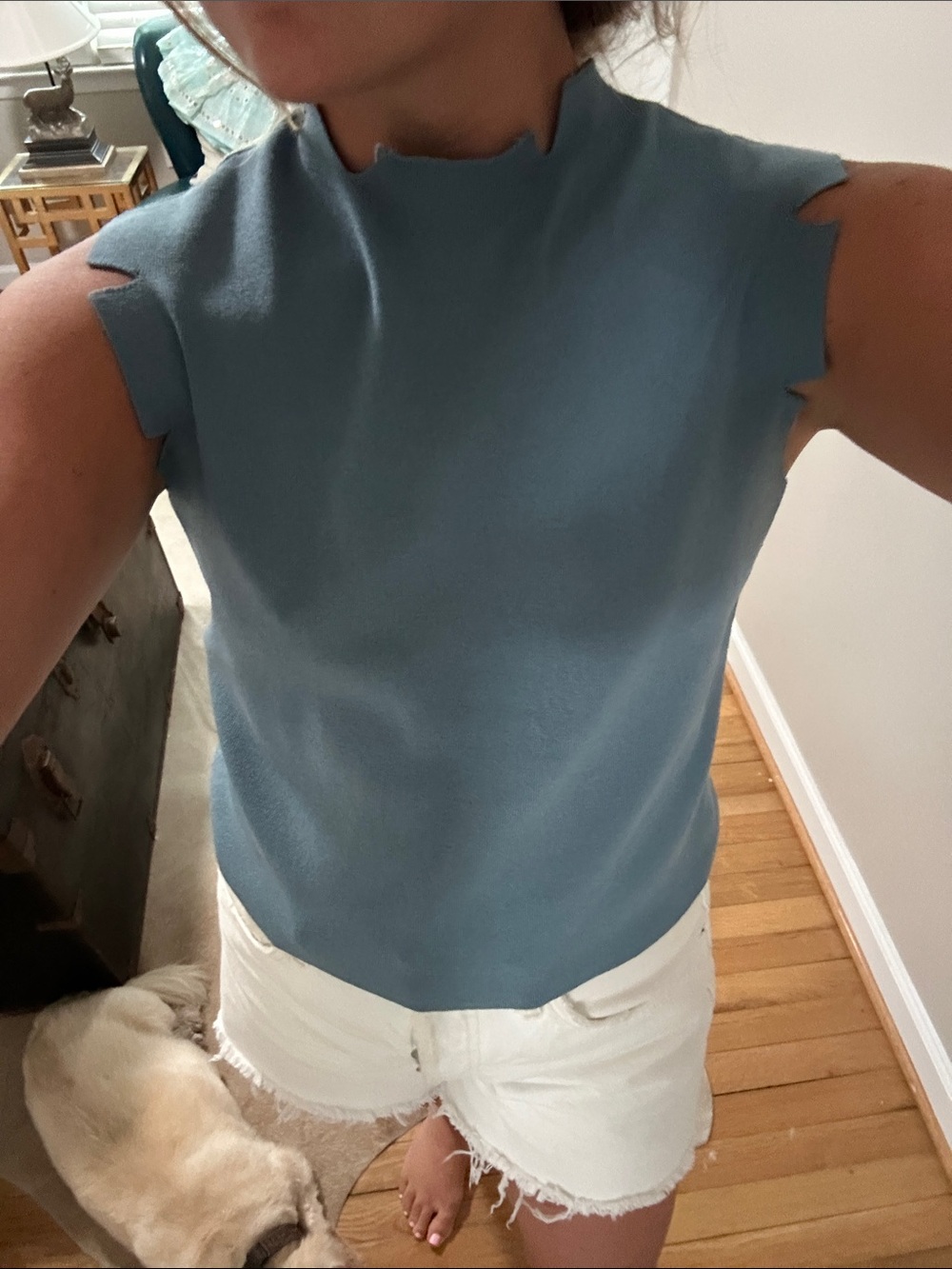Kerisma Betty Sleeveless Scallop-Edge Knit Top in Blue